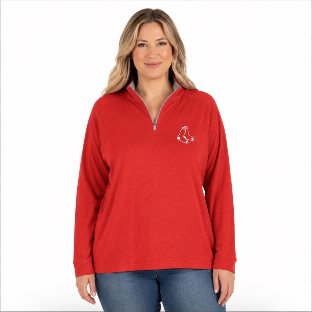 Boston Red Sox Womens Jacket Size 1X 1/4 Zip Pullover Slash Pockets Thumb Holes